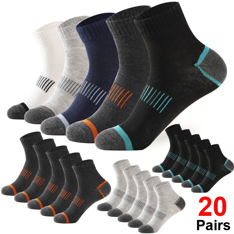 Anti Blister Sock - ถุงเท้าผู้ชายผ้าฝ้าย 20 คู่ ชุดลำลอง ระบายอากาศได้ดี เหมาะสำหรับเล่นกีฬา